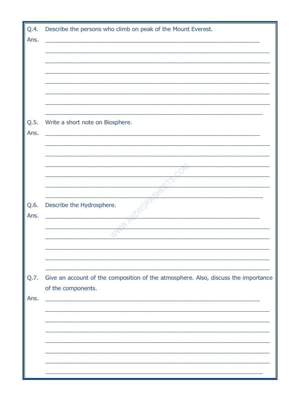 A2ZWorksheets:General Awareness-Solar System and Our Universe-Major Domains Of The Earth-05