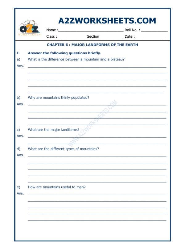 A2ZWorksheets:General Awareness-Geographical Features-Major Landforms Of The Earth-01