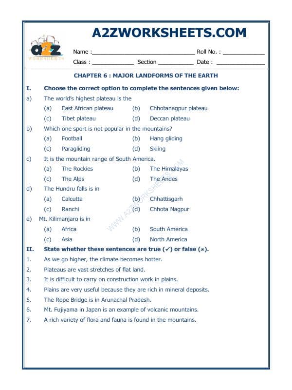 A2ZWorksheets:General Awareness-Geographical Features-Major Landforms Of The Earth-02