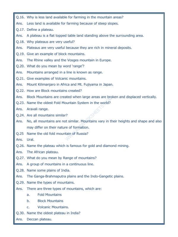 A2ZWorksheets:General Awareness-Geographical Features-Major Landforms Of The Earth-03