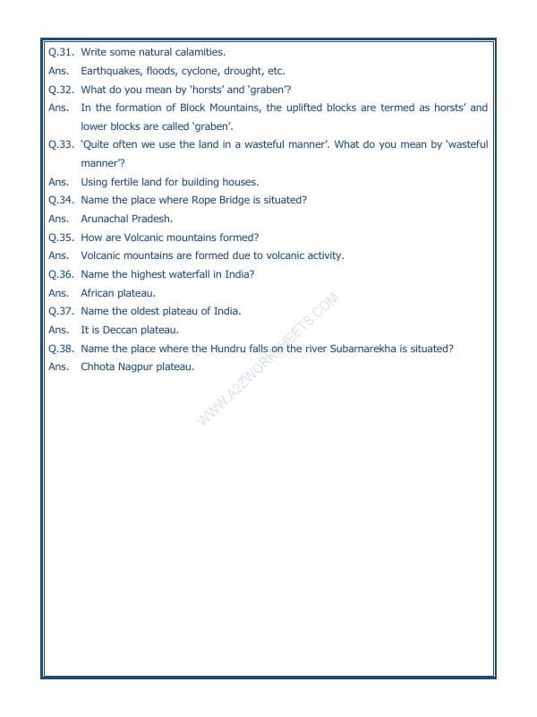 A2ZWorksheets:General Awareness-Geographical Features-Major Landforms Of The Earth-03