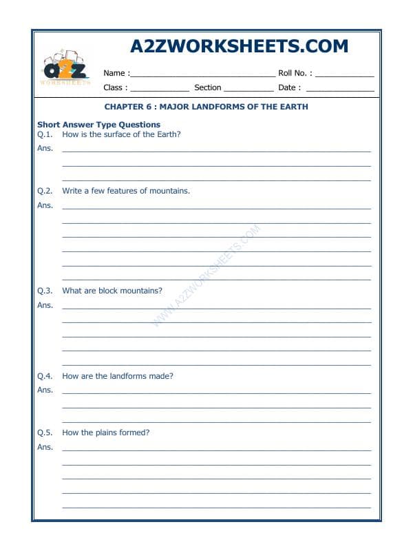 A2ZWorksheets:General Awareness-Geographical Features-Major Landforms Of The Earth-04
