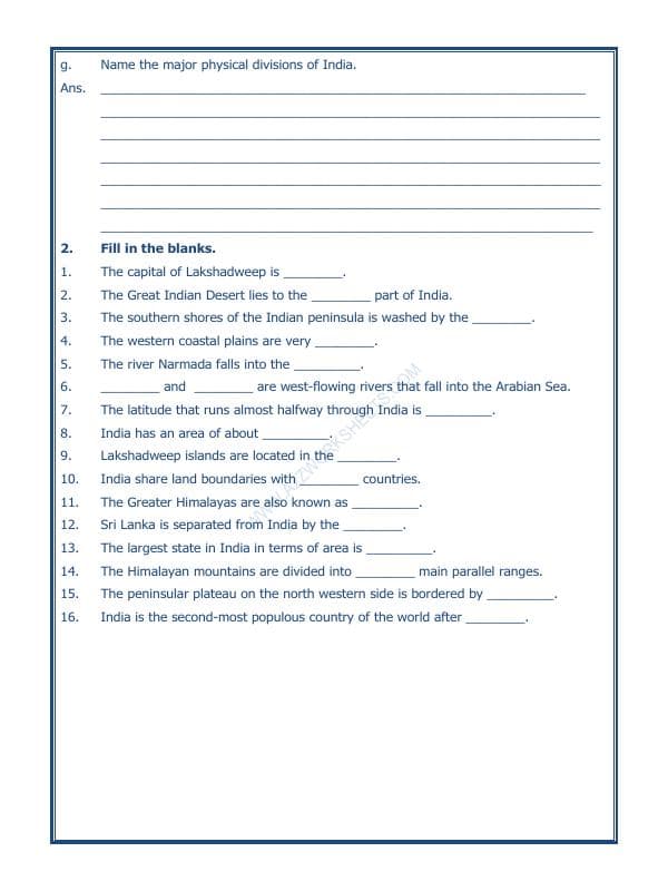 A2ZWorksheets:General Awareness-India and Its Neighbouring Countries-Our Country India-01