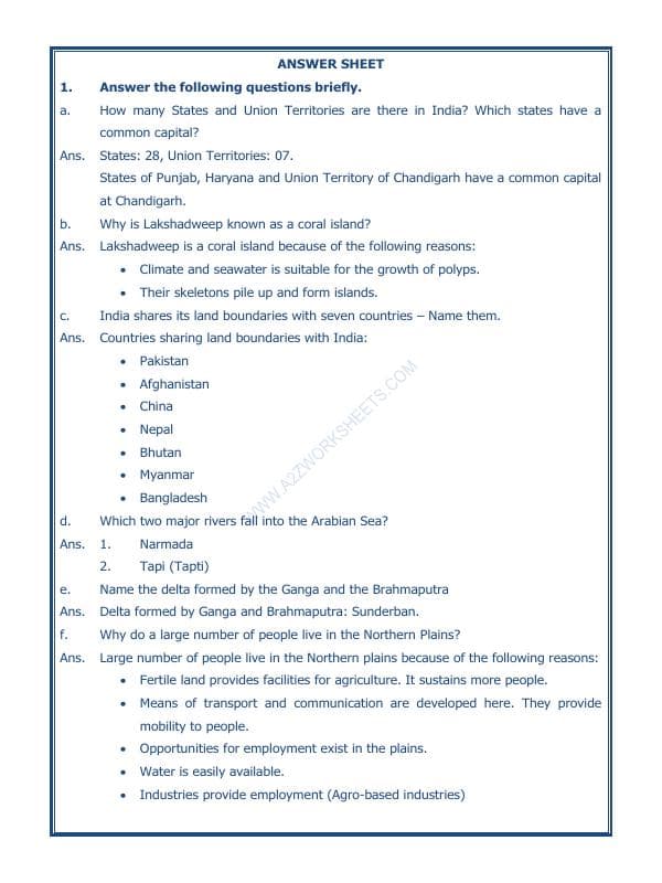 A2ZWorksheets:General Awareness-India and Its Neighbouring Countries-Our Country India-01