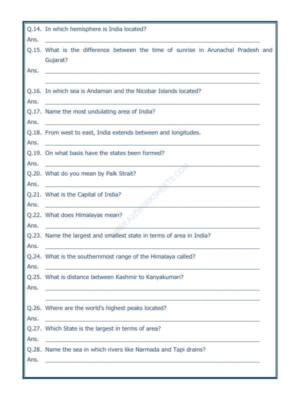 A2ZWorksheets:General Awareness-India and Its Neighbouring Countries-Our Country India-03