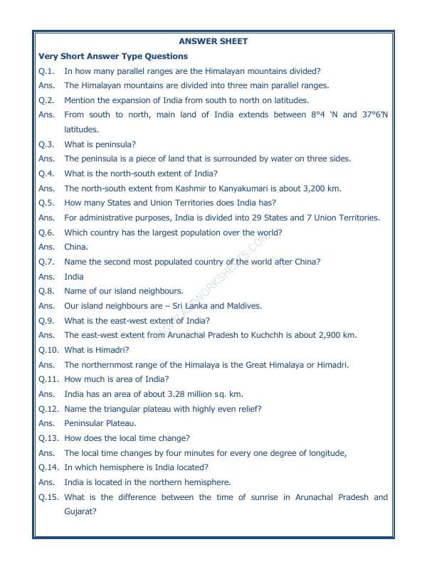A2ZWorksheets:General Awareness-India and Its Neighbouring Countries-Our Country India-03