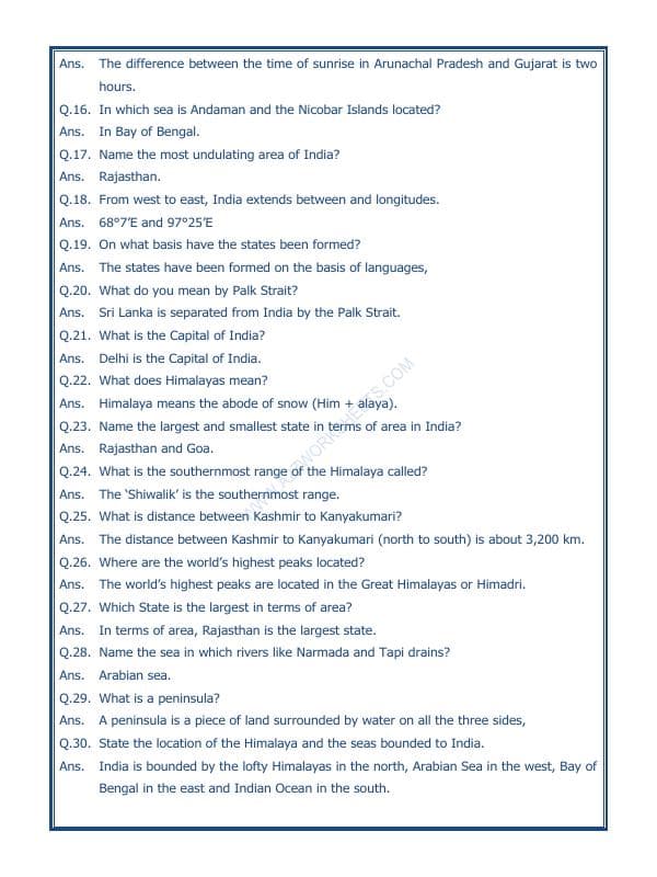 A2ZWorksheets:General Awareness-India and Its Neighbouring Countries-Our Country India-03