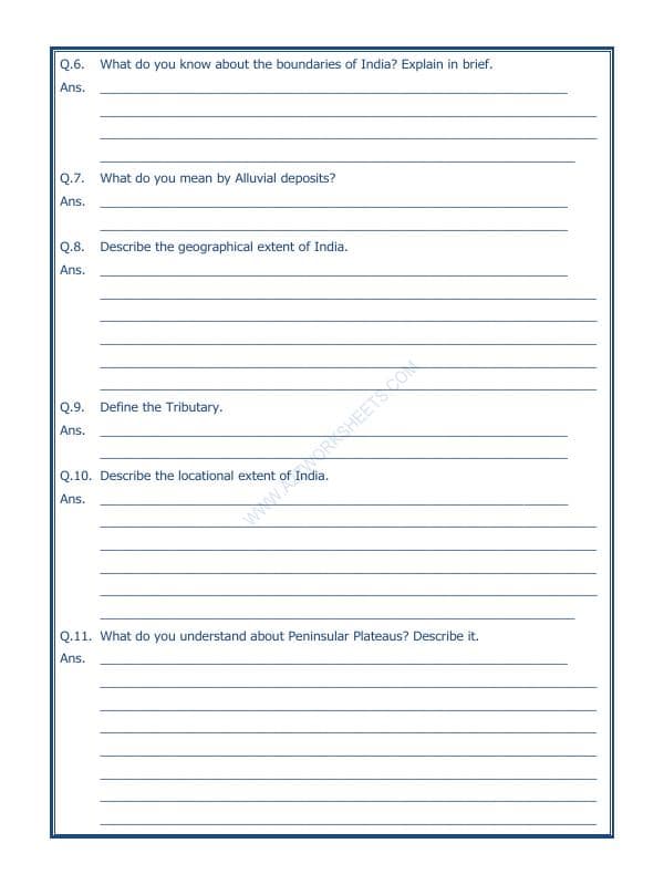 A2ZWorksheets:General Awareness-India and Its Neighbouring Countries-Our Country India-06