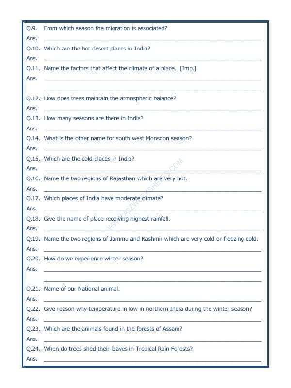A2ZWorksheets:General Awareness-India and Its Neighbouring Countries-India Climate Vegetation And Wildlife-01