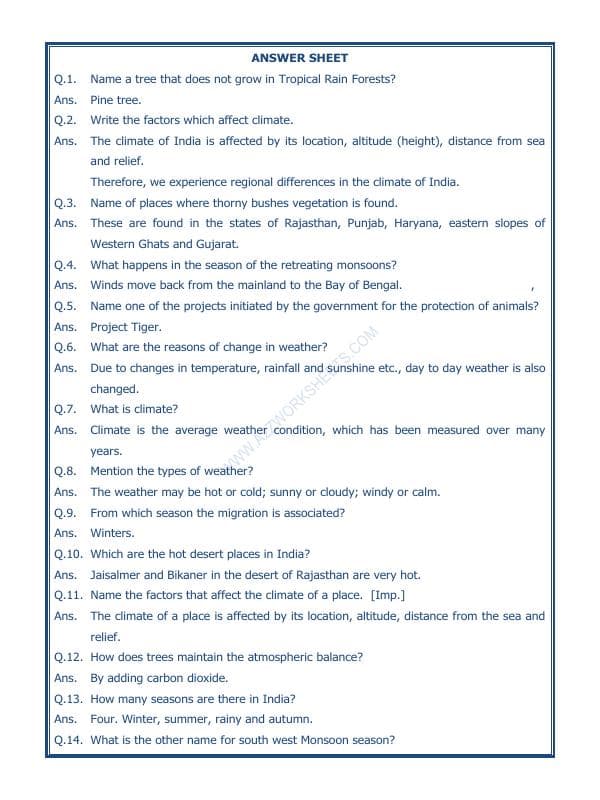 A2ZWorksheets:General Awareness-India and Its Neighbouring Countries-India Climate Vegetation And Wildlife-01