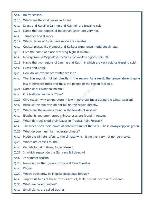 A2ZWorksheets:General Awareness-India and Its Neighbouring Countries-India Climate Vegetation And Wildlife-01