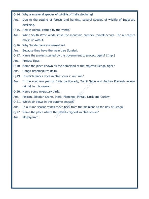 A2ZWorksheets:General Awareness-India and Its Neighbouring Countries-India Climate Vegetation And Wildlife-02