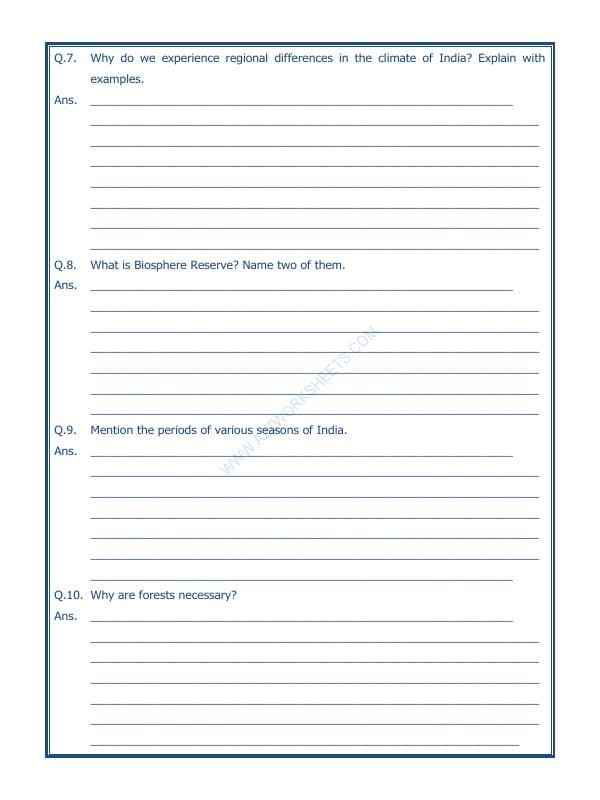 A2ZWorksheets:General Awareness-India and Its Neighbouring Countries-India Climate Vegetation And Wildlife-03