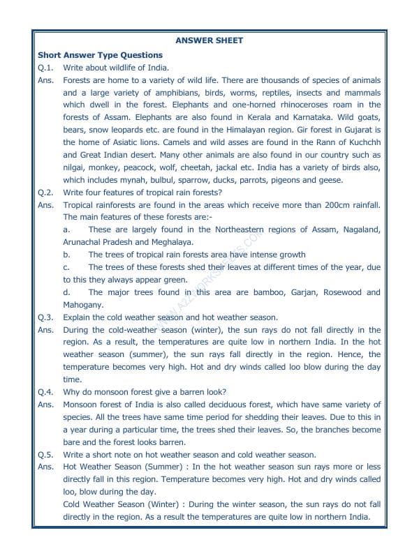 A2ZWorksheets:General Awareness-India and Its Neighbouring Countries-India Climate Vegetation And Wildlife-03