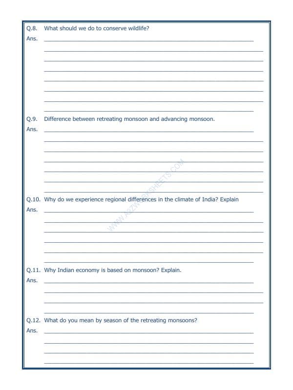 A2ZWorksheets:General Awareness-India and Its Neighbouring Countries-India Climate Vegetation And Wildlife-04