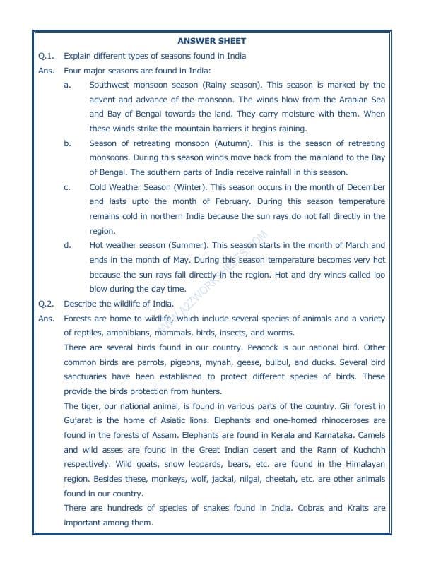 A2ZWorksheets:General Awareness-India and Its Neighbouring Countries-India Climate Vegetation And Wildlife-05