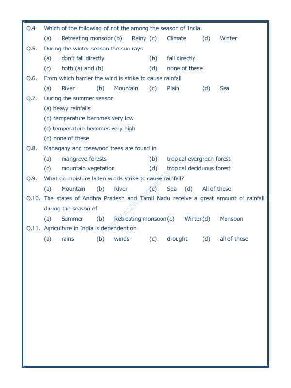 A2ZWorksheets:General Awareness-India and Its Neighbouring Countries-India Climate Vegetation And Wildlife-06