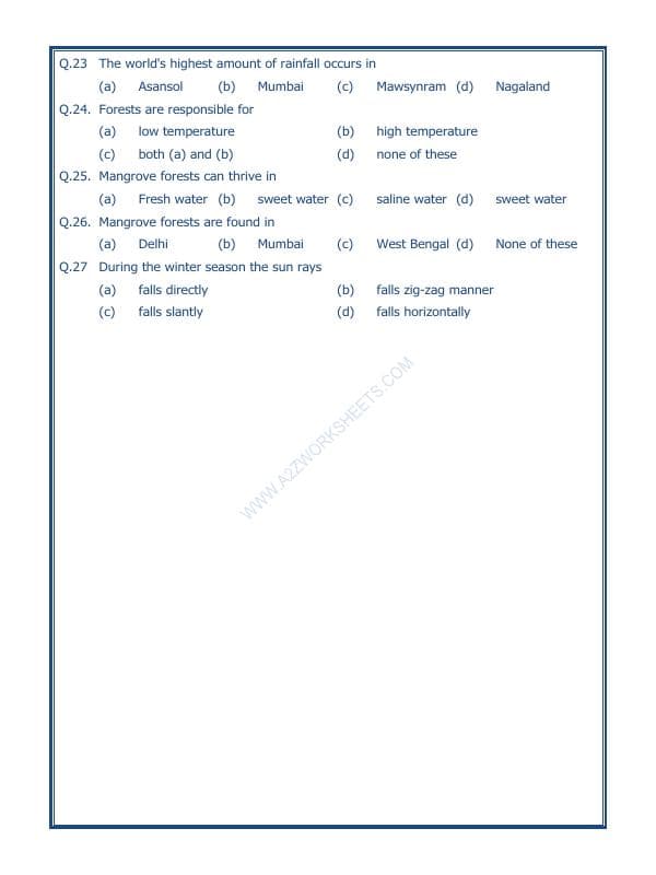 A2ZWorksheets:General Awareness-India and Its Neighbouring Countries-India Climate Vegetation And Wildlife-07