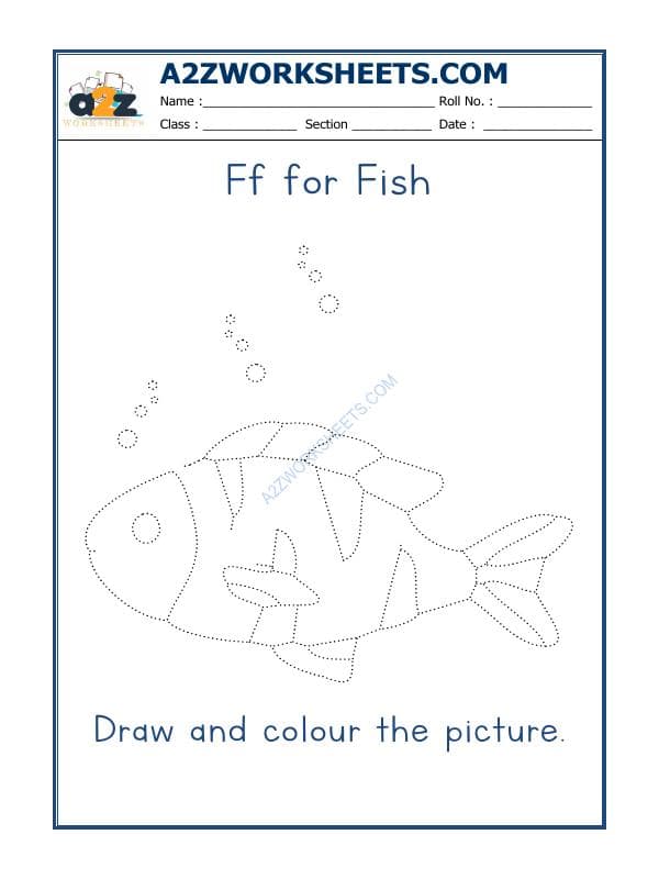 A2ZWorksheets:English-Recognition-F For Fish Coloring Sheet