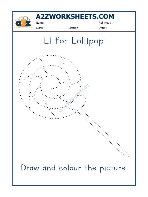 A2ZWorksheets:English-Recognition-L For Lollipop Colouring Sheets