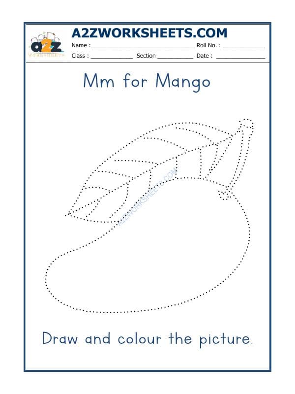 A2ZWorksheets:English-Recognition-M For Mango Colouring Sheets