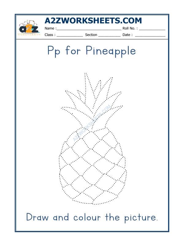 A2ZWorksheets:English-Recognition-P For Pineapple Colouring Sheets