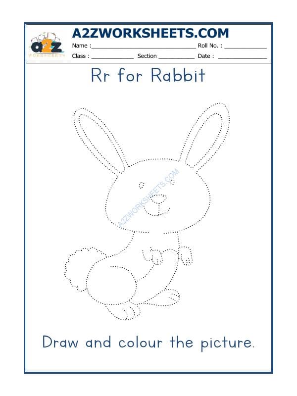 A2ZWorksheets:English-Recognition-R For Rabbit Colouring Sheets