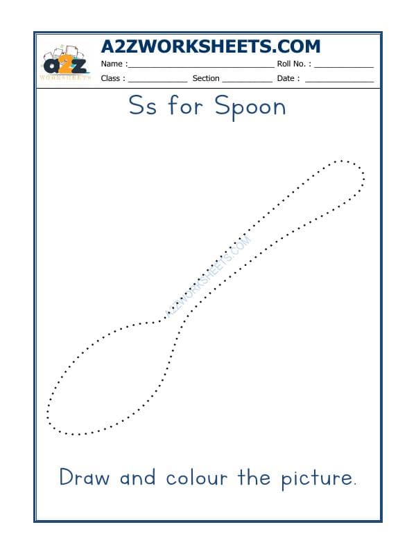A2ZWorksheets:English-Recognition-S For Spoon Colouring Sheets