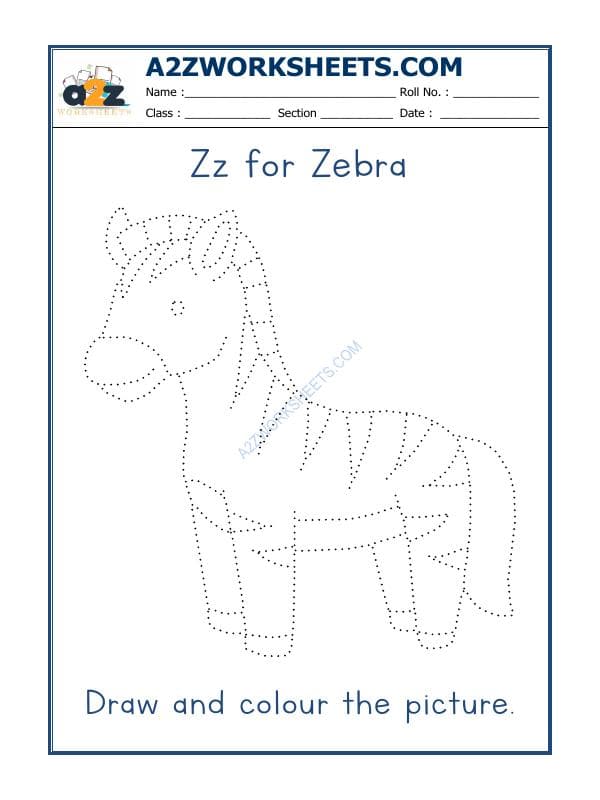 A2ZWorksheets:English-Recognition-Z Or Zebra Colouring Sheet
