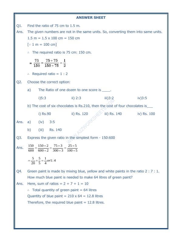 A2ZWorksheets:Maths-Measurement-Ratio Proportion And Unitary Method-03