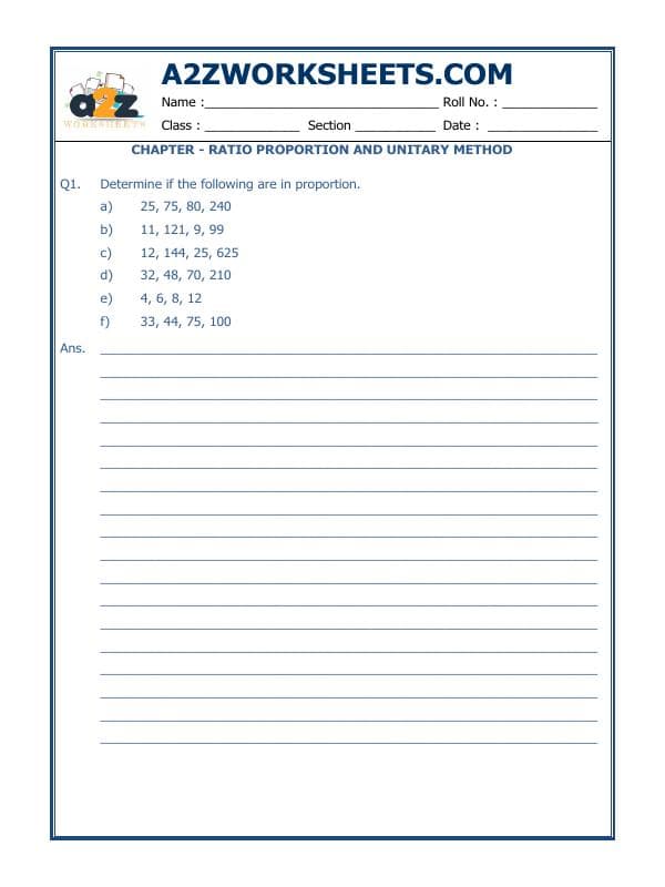A2ZWorksheets:Maths-Measurement-Ratio Proportion And Unitary Method-04