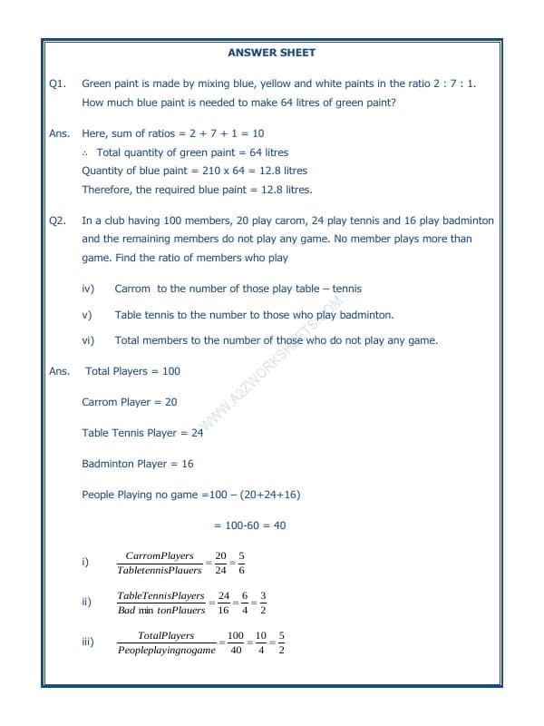 A2ZWorksheets:Maths-Measurement-Ratio Proportion And Unitary Method-06