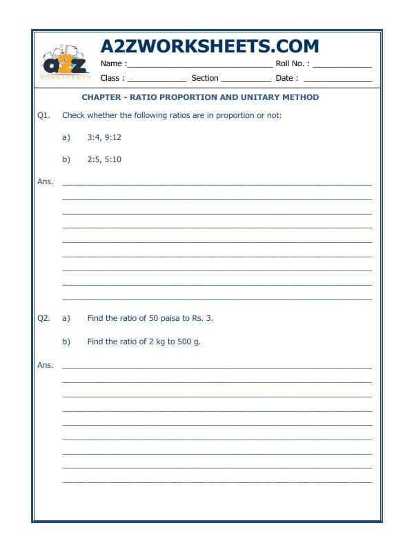 A2ZWorksheets:Maths-Measurement-Ratio Proportion And Unitary Method-07