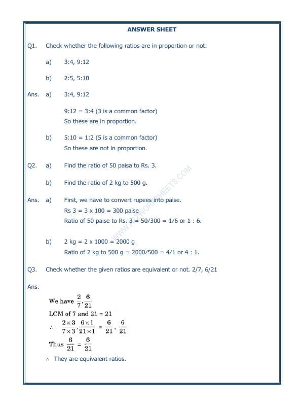 A2ZWorksheets:Maths-Measurement-Ratio Proportion And Unitary Method-07