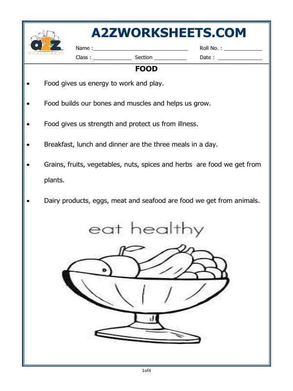 A2ZWorksheets:Science-Basic Necessities-Food
