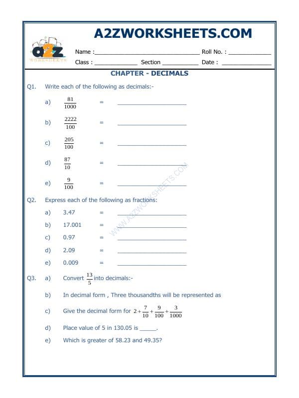 A2ZWorksheets:Maths-Decimals-Decimals-03