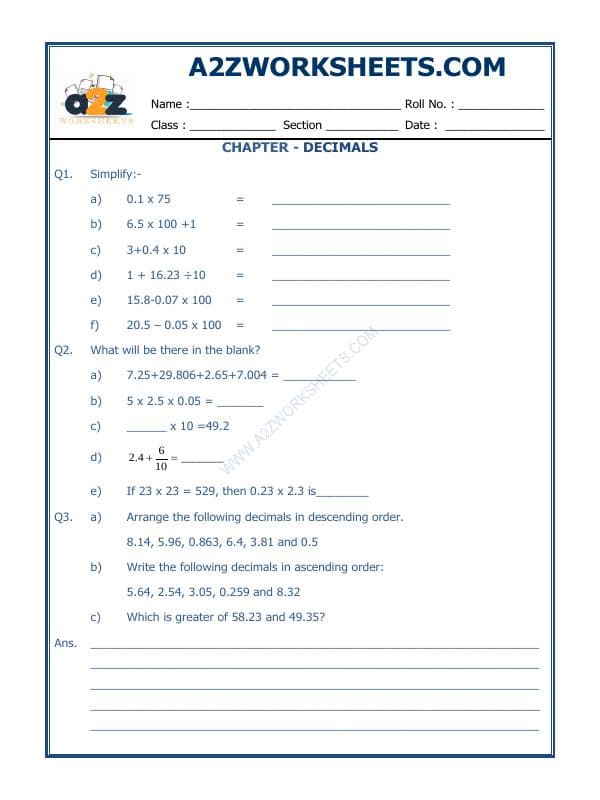 A2ZWorksheets:Maths-Decimals-Decimals-05