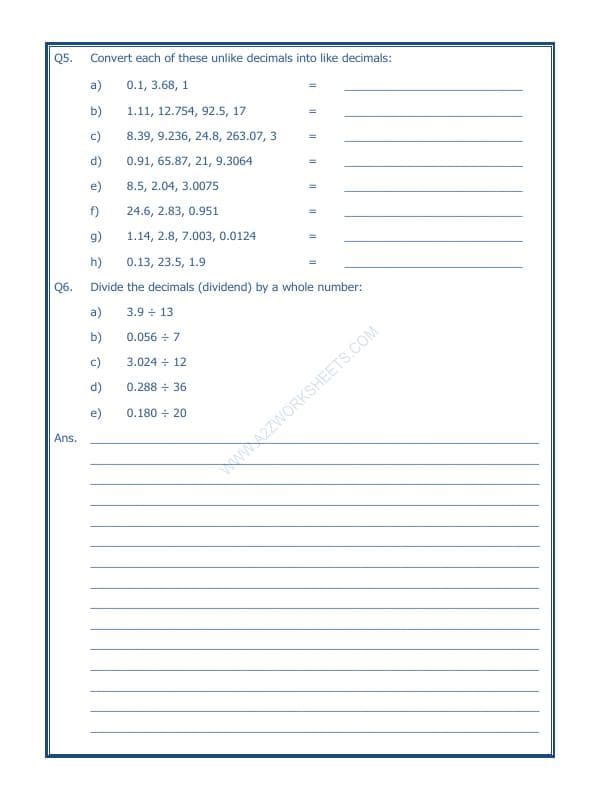 A2ZWorksheets:Maths-Decimals-Decimals-05