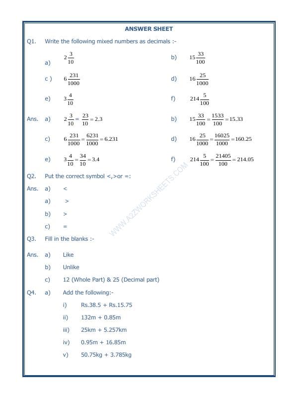 A2ZWorksheets:Maths-Decimals-Decimals-06