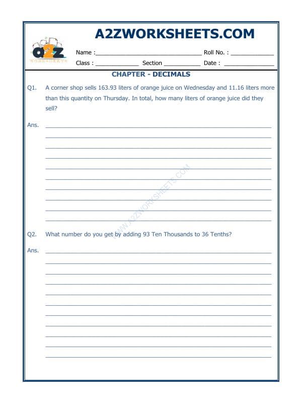 A2ZWorksheets:Maths-Decimals-Decimals-07
