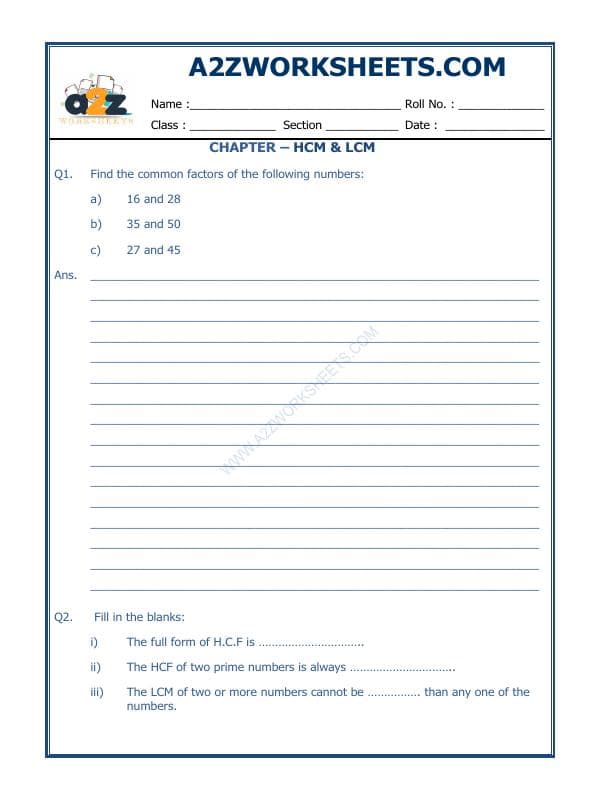 A2ZWorksheets:Maths-LCM and HCM-Hcf and Lcm-02