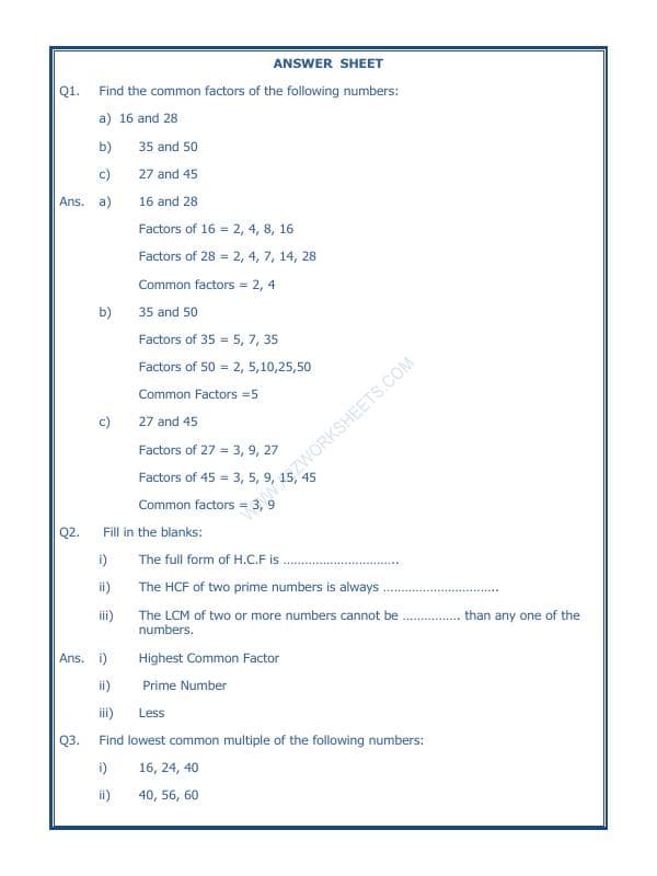 A2ZWorksheets:Maths-LCM and HCM-Hcf and Lcm-02