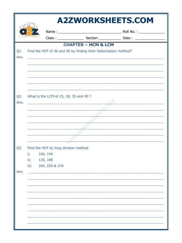 A2ZWorksheets:Maths-LCM and HCM-Hcf and Lcm-03