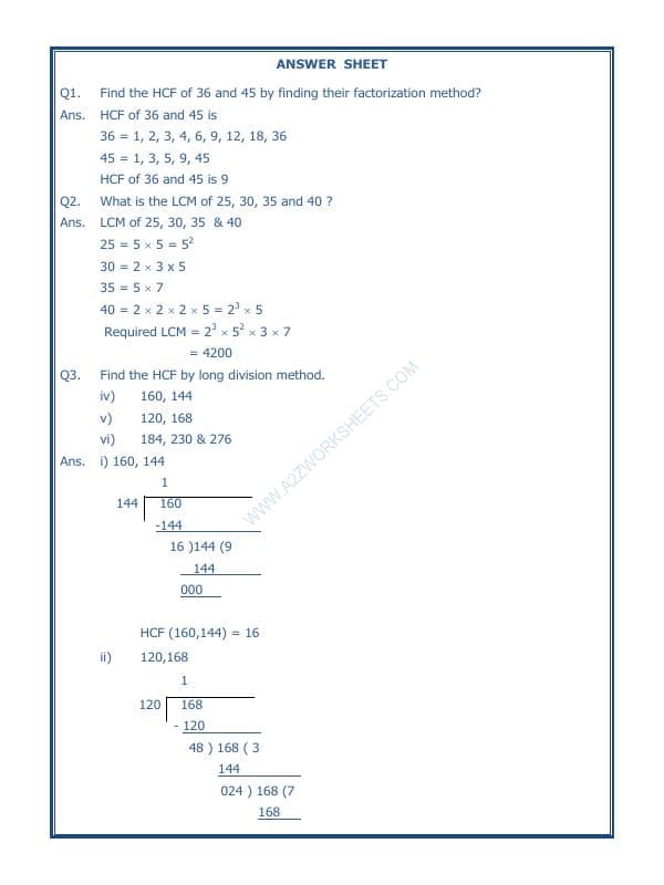 A2ZWorksheets:Maths-LCM and HCM-Hcf and Lcm-03