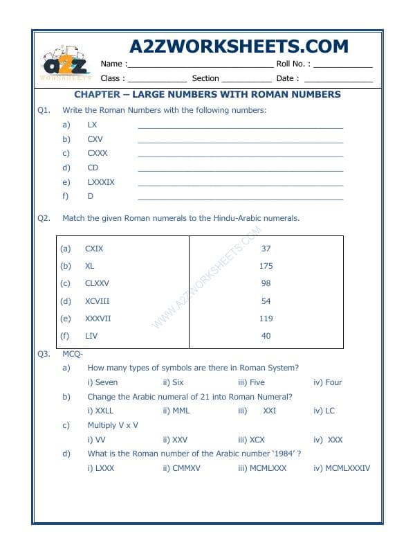 A2ZWorksheets:Maths-Numbers-Large Numbers With Roman Numbers-01