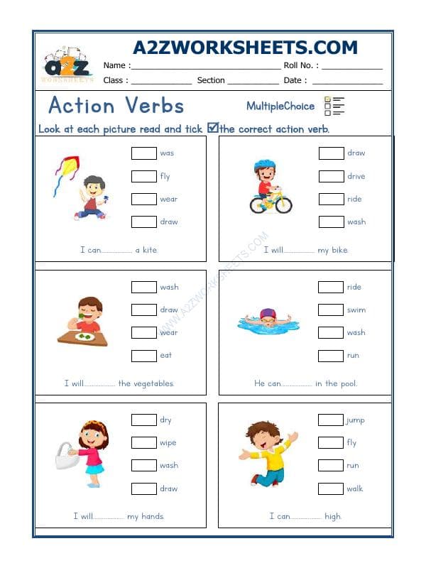 A2ZWorksheets:English-Grammar-Action Verbs-01