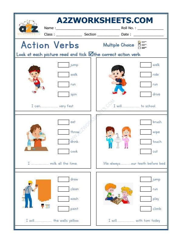 A2ZWorksheets:English-Grammar-Action Verbs-02
