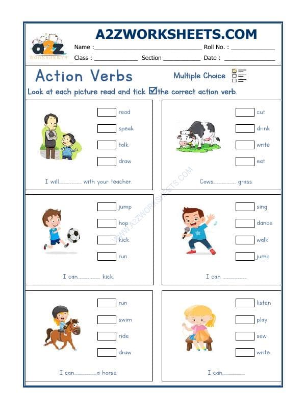 A2ZWorksheets:English-Grammar-Action Verbs-03