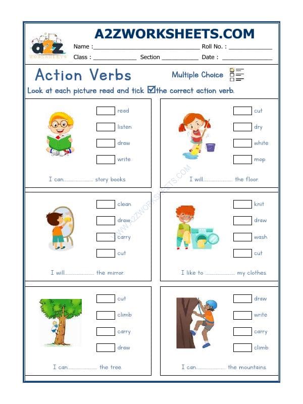 A2ZWorksheets:English-Grammar-Action Verbs-05