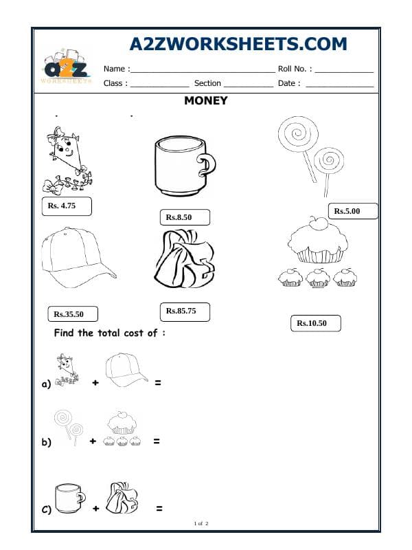 A2ZWorksheets:Maths-Money-Money